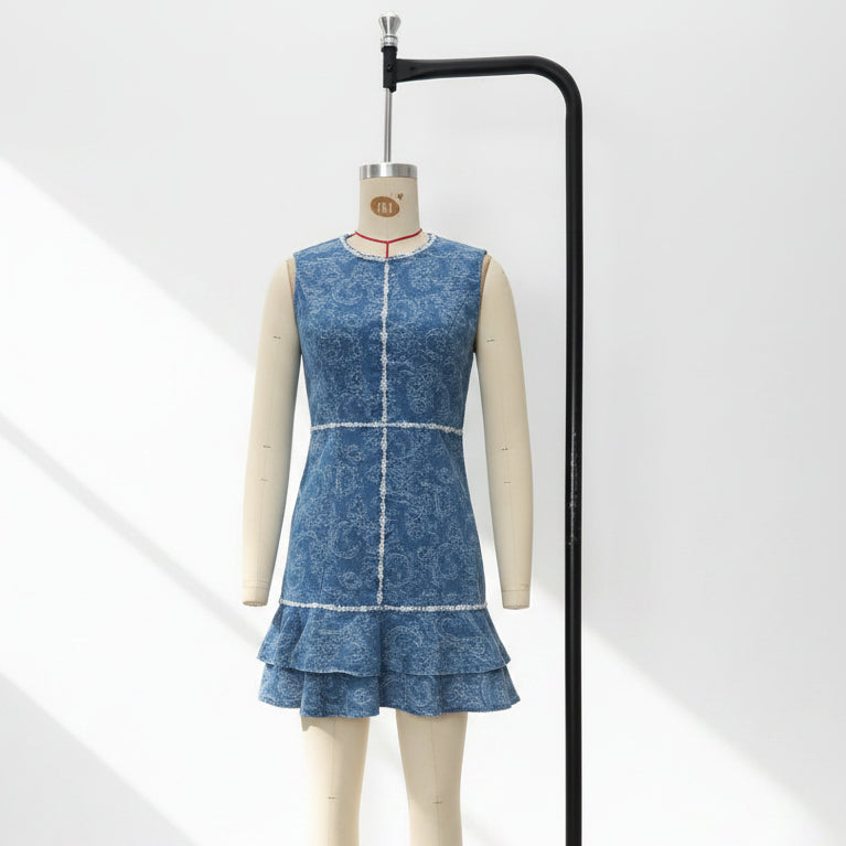 The Blossom: Sleeveless Floral Print A-Line Cotton Dress-Blackorvani