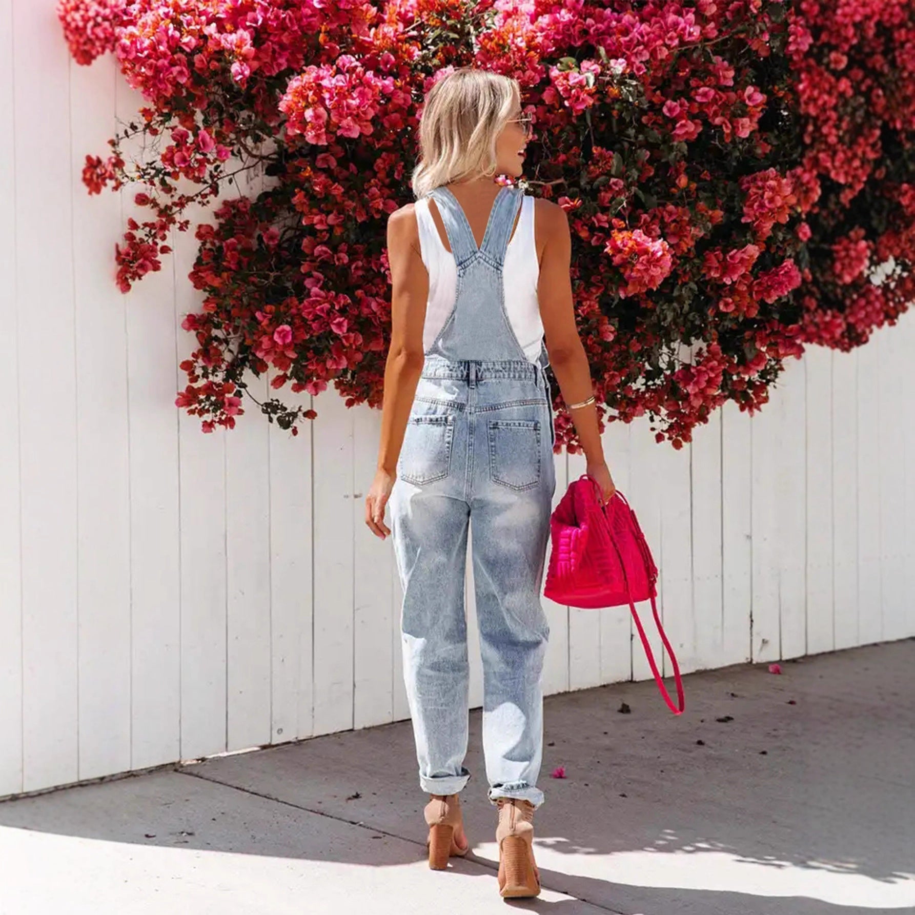 The Rebel: Cropped Ripped Denim Overalls