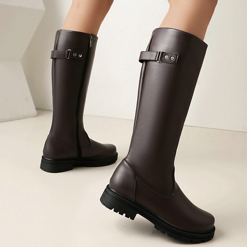 The Heritage: Retro British-Style Leather Buckle Knee Boots