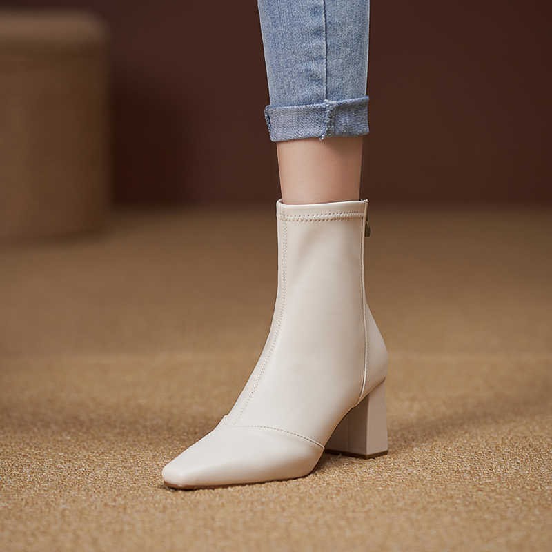 The Velvet Step: Soft Leather Zip-Back Skinny Ankle Boots