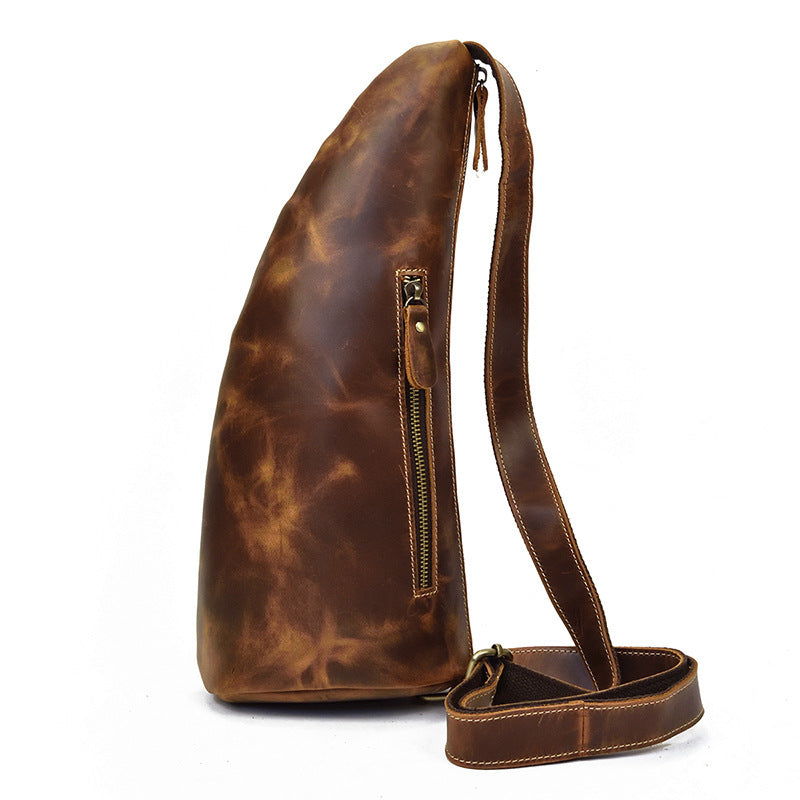Retro Crazy Horse Leather Men's Chest Bag | Vintage Crossbody Sling