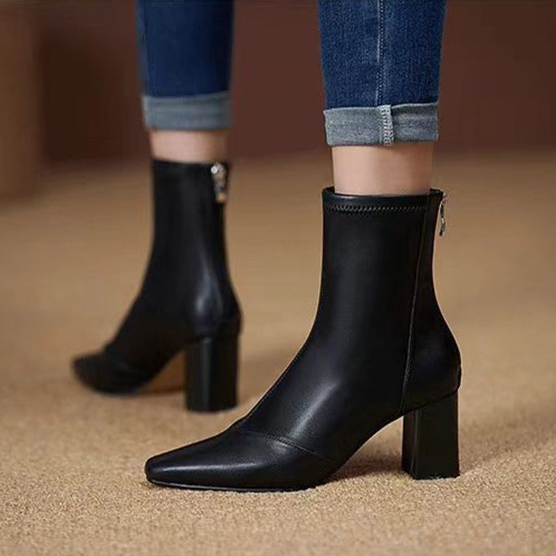 The Velvet Step: Soft Leather Zip-Back Skinny Ankle Boots