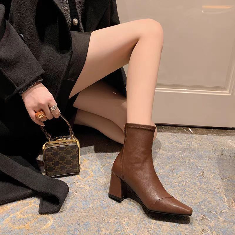 The Velvet Step: Soft Leather Zip-Back Skinny Ankle Boots