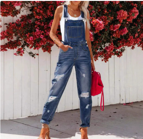 The Rebel: Cropped Ripped Denim Overalls