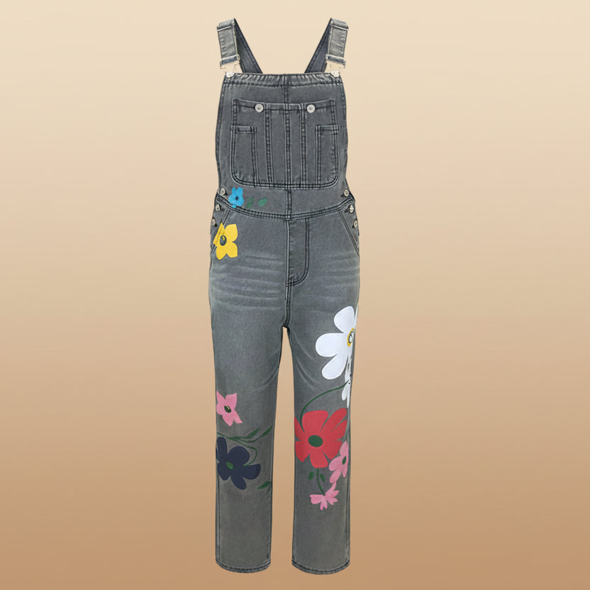 The Daisy: Printed Ripped Loose Straight-Leg High-Waist Denim Pants