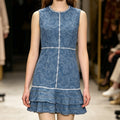 The Blossom: Sleeveless Floral Print A-Line Cotton Dress-Blackorvani
