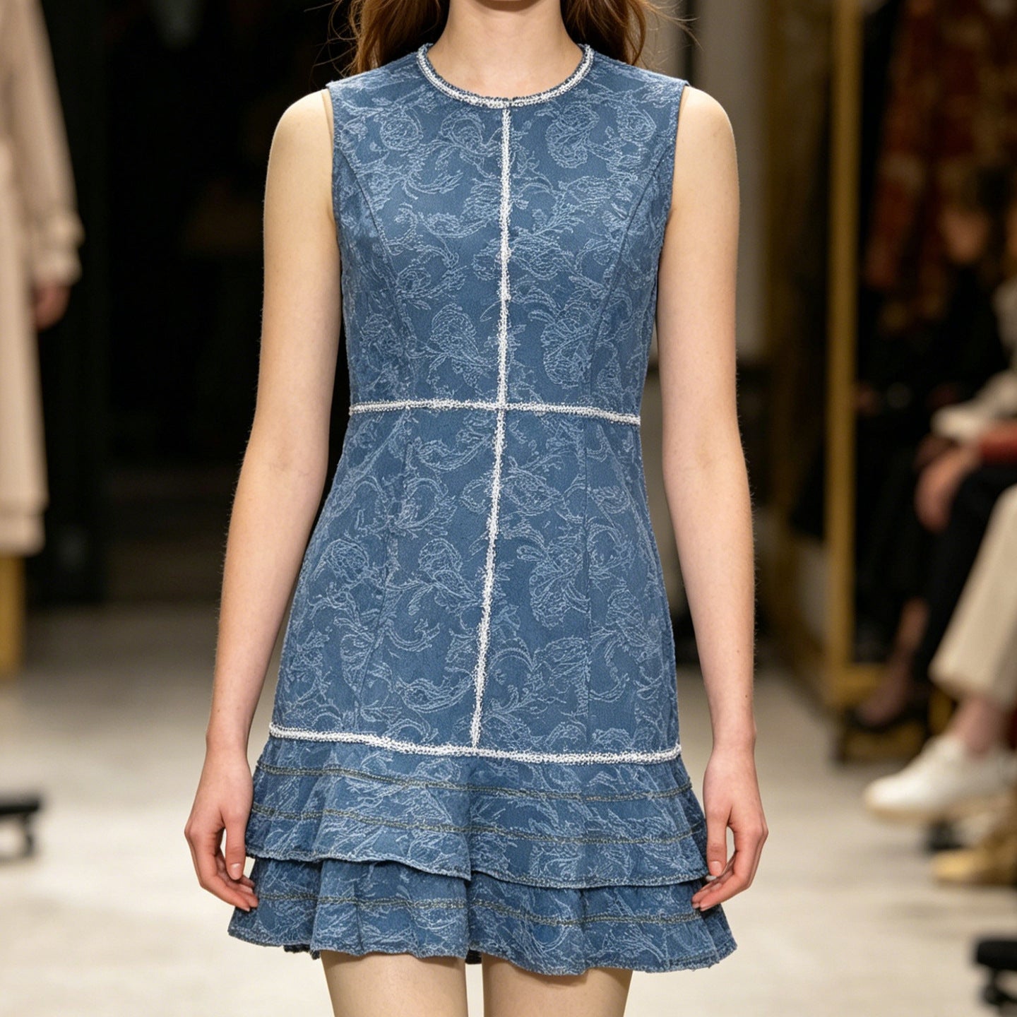 The Blossom: Sleeveless Floral Print A-Line Cotton Dress-Blackorvani