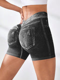 The Lift: Seamless Denim-Look Back V-Waist Hip-Lifting Yoga Shorts