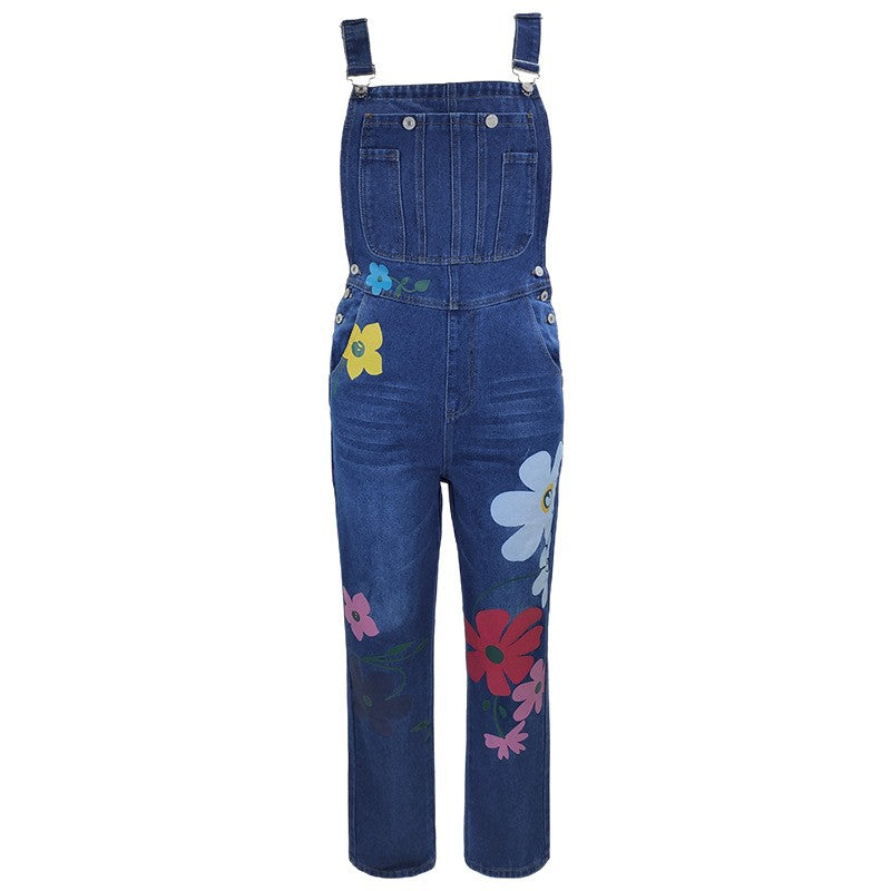 The Daisy: Printed Ripped Loose Straight-Leg High-Waist Denim Pants