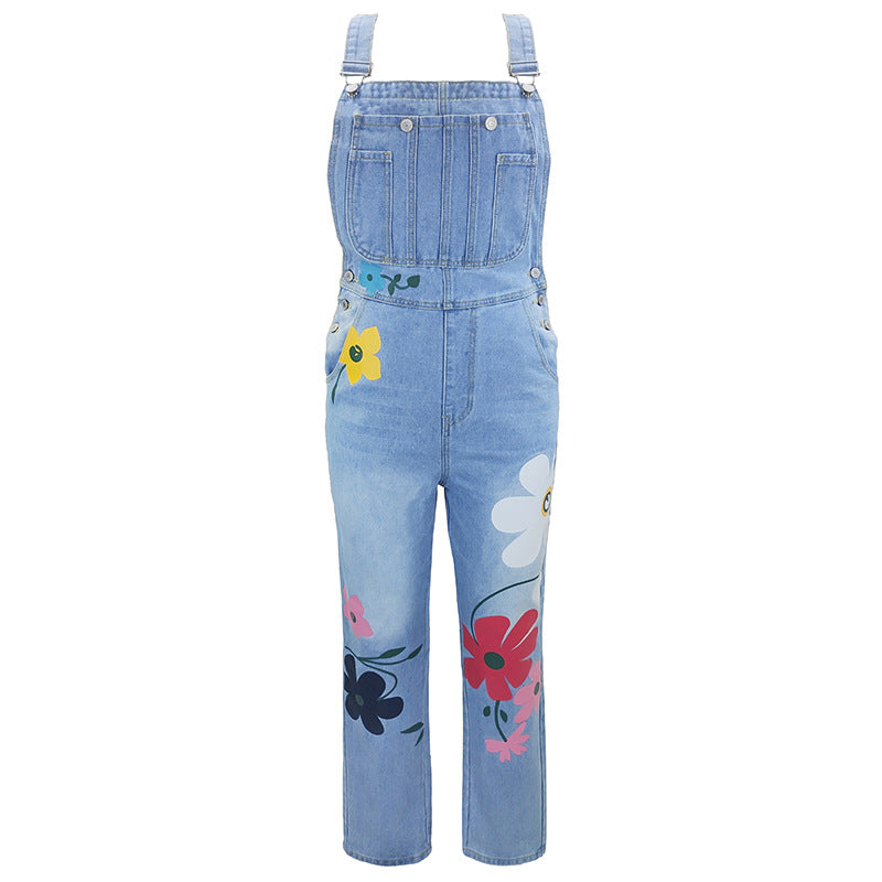 The Daisy: Printed Ripped Loose Straight-Leg High-Waist Denim Pants