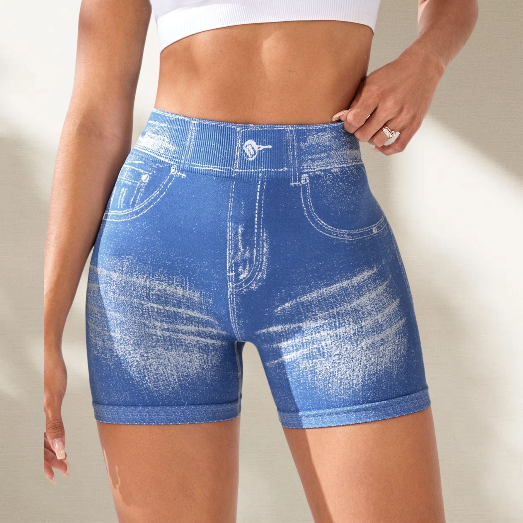 The Lift: Seamless Denim-Look Back V-Waist Hip-Lifting Yoga Shorts