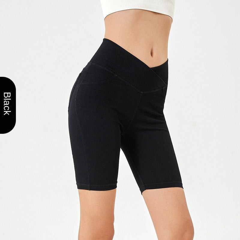 The Contour: High-Waist Stretchy Crossover Fitness Shorts