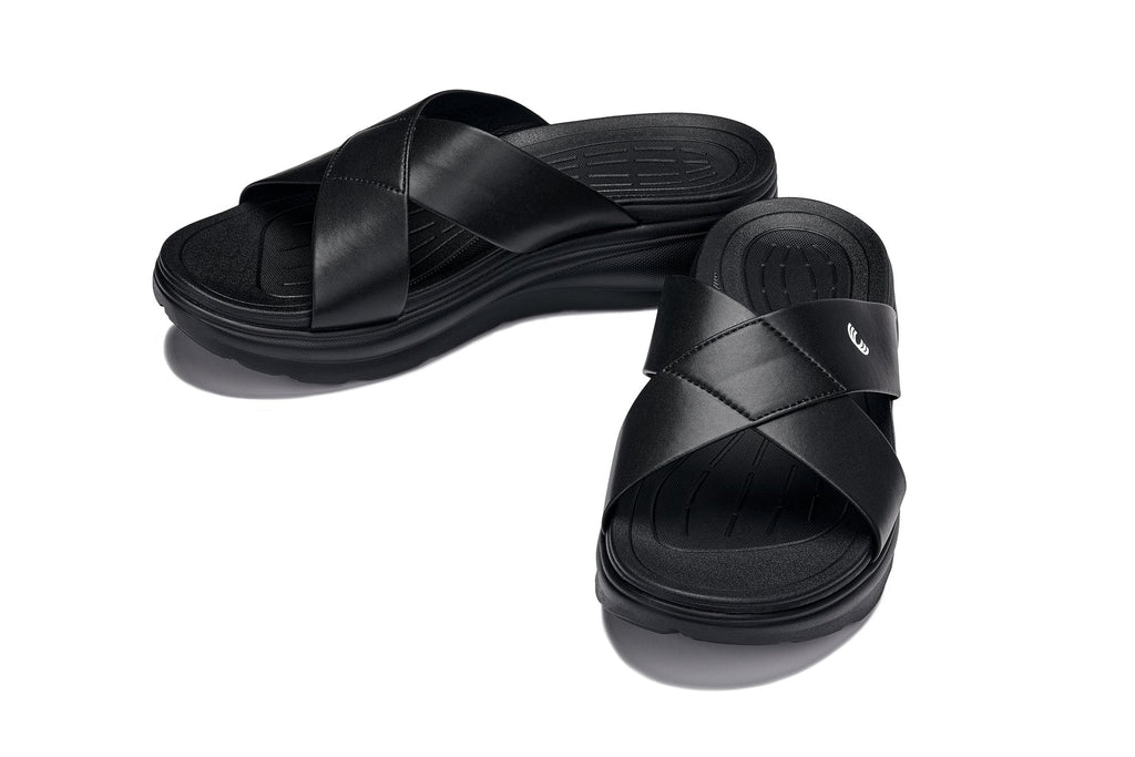 CALTO X1652 Height-Increasing Casual Sandals | 2 Inches Taller - Black/Matte Black