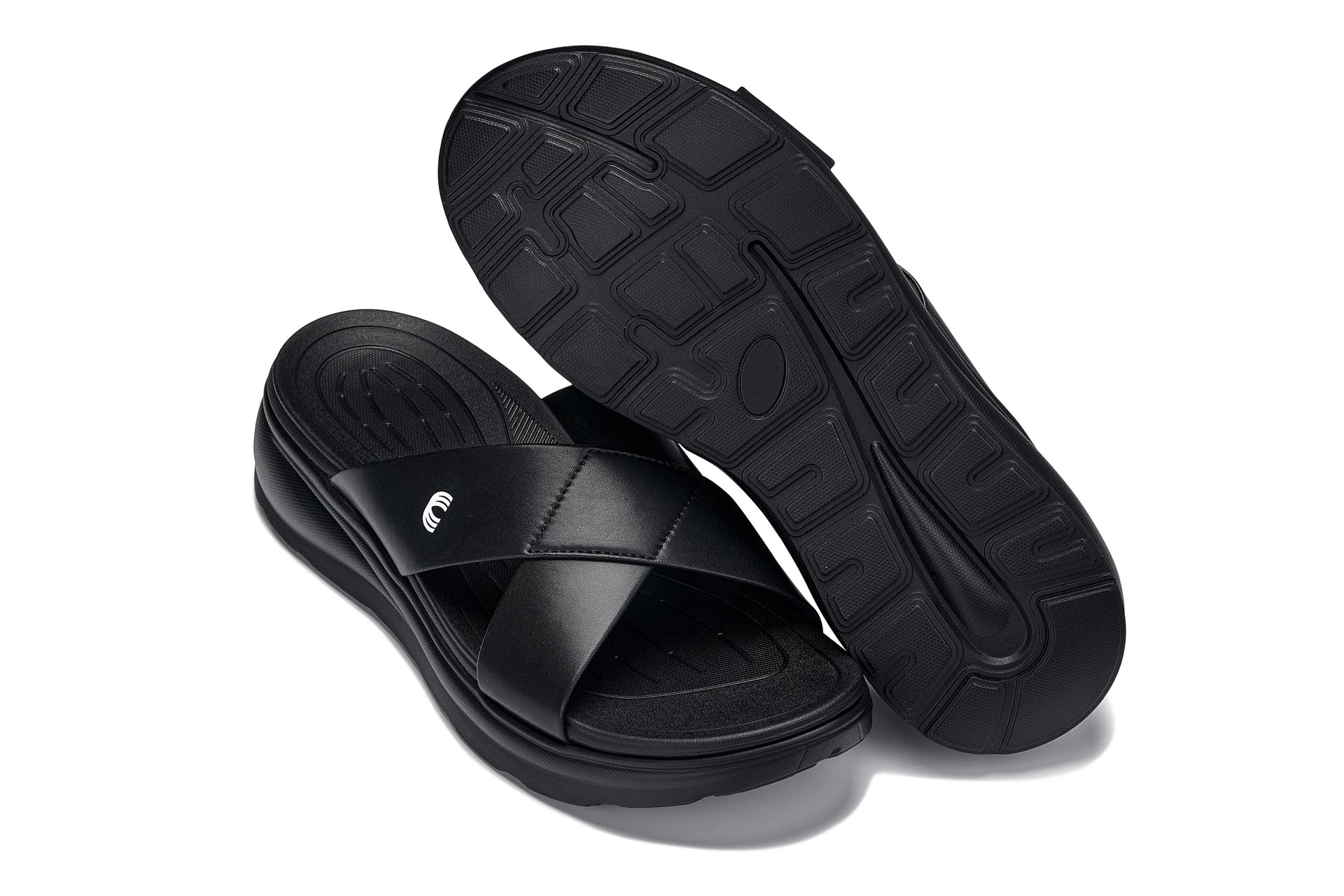 CALTO X1652 Height-Increasing Casual Sandals | 2 Inches Taller - Black/Matte Black
