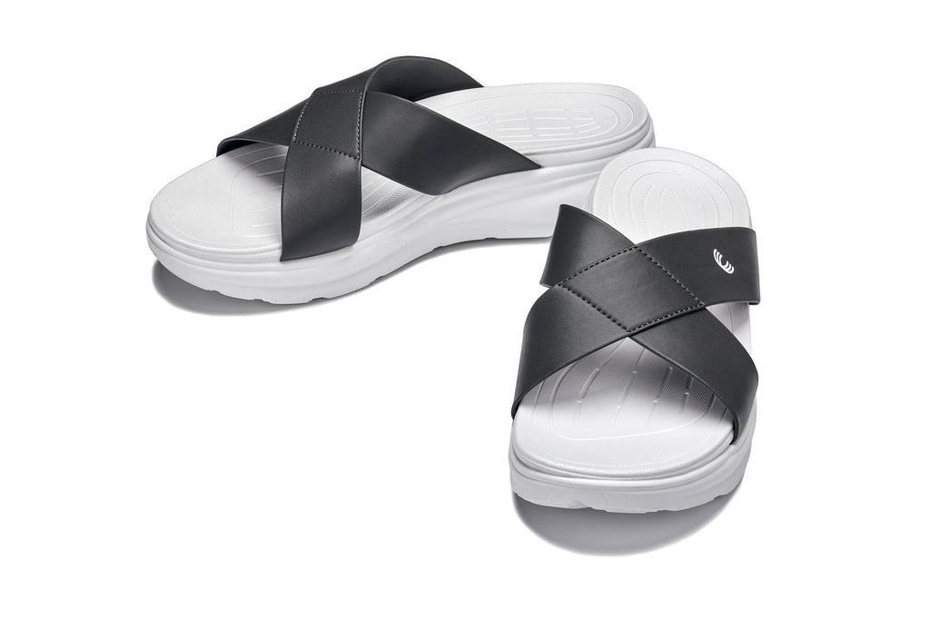 CALTO X1654 Height-Increasing Cross-Strap Sandals | 2 Inches Taller - White/Steel GreyCALTO X1654 Height-Increasing Cross-Strap Sandals | 2 Inches Taller - White/Steel Grey