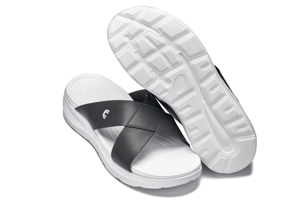 CALTO X1654 Height-Increasing Cross-Strap Sandals | 2 Inches Taller - White/Steel GreyCALTO X1654 Height-Increasing Cross-Strap Sandals | 2 Inches Taller - White/Steel Grey