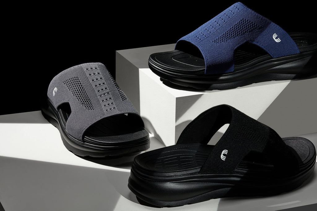 CALTO X1659 Height-Increasing Knitted Slide Sandals | 2 Inches Taller - Black/Navy