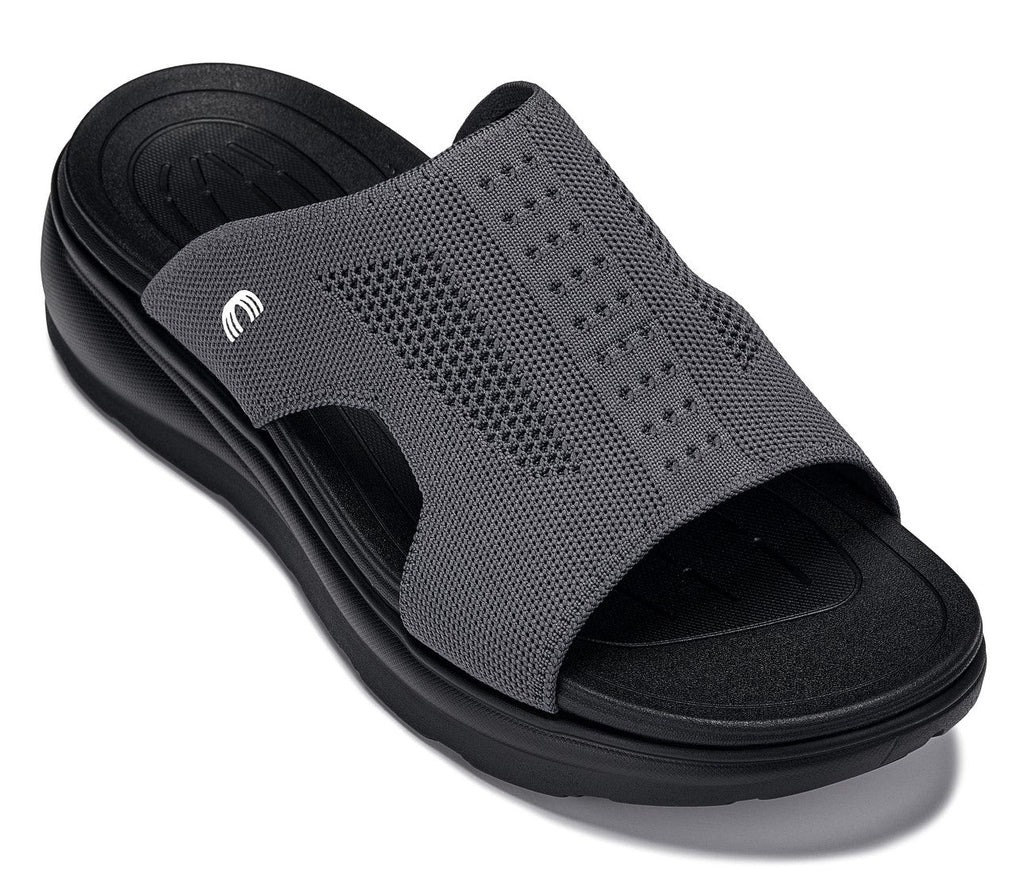 CALTO X1658 Height-Increasing Knitted Slide Sandals | 2 Inches Taller - Black/Dark Gray