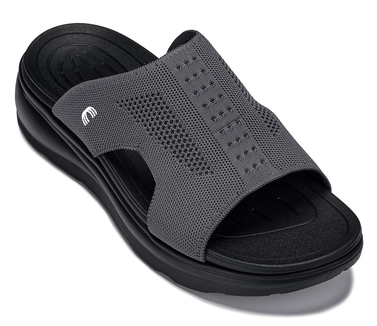 CALTO X1658 Height-Increasing Knitted Slide Sandals | 2 Inches Taller - Black/Dark Gray
