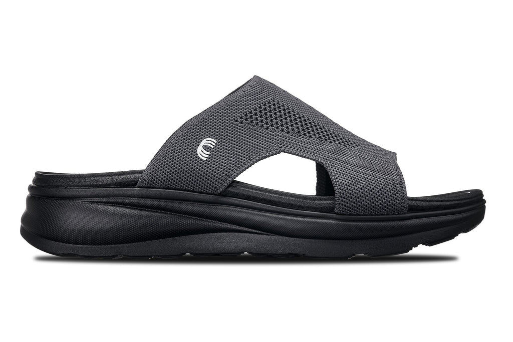 CALTO X1658 Height-Increasing Knitted Slide Sandals | 2 Inches Taller - Black/Dark Gray