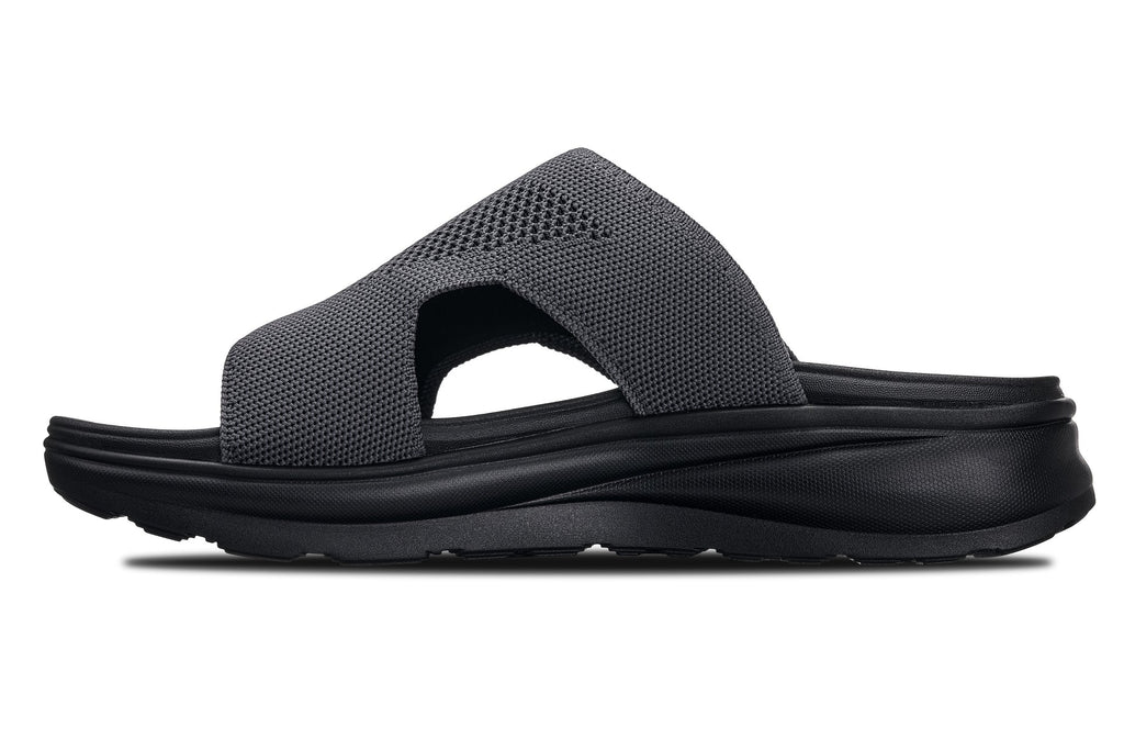 CALTO X1658 Height-Increasing Knitted Slide Sandals | 2 Inches Taller - Black/Dark Gray