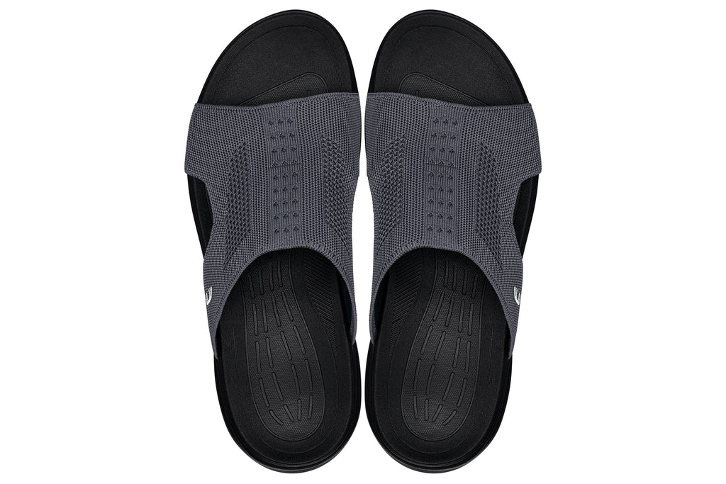 CALTO X1658 Height-Increasing Knitted Slide Sandals | 2 Inches Taller - Black/Dark Gray