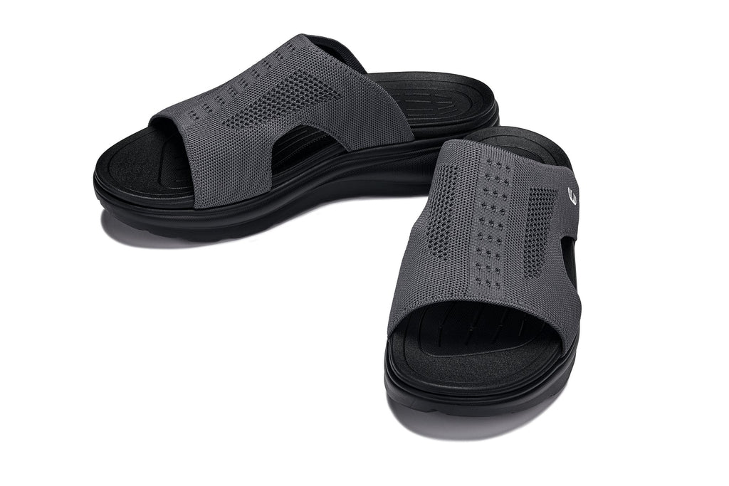 CALTO X1658 Height-Increasing Knitted Slide Sandals | 2 Inches Taller - Black/Dark Gray