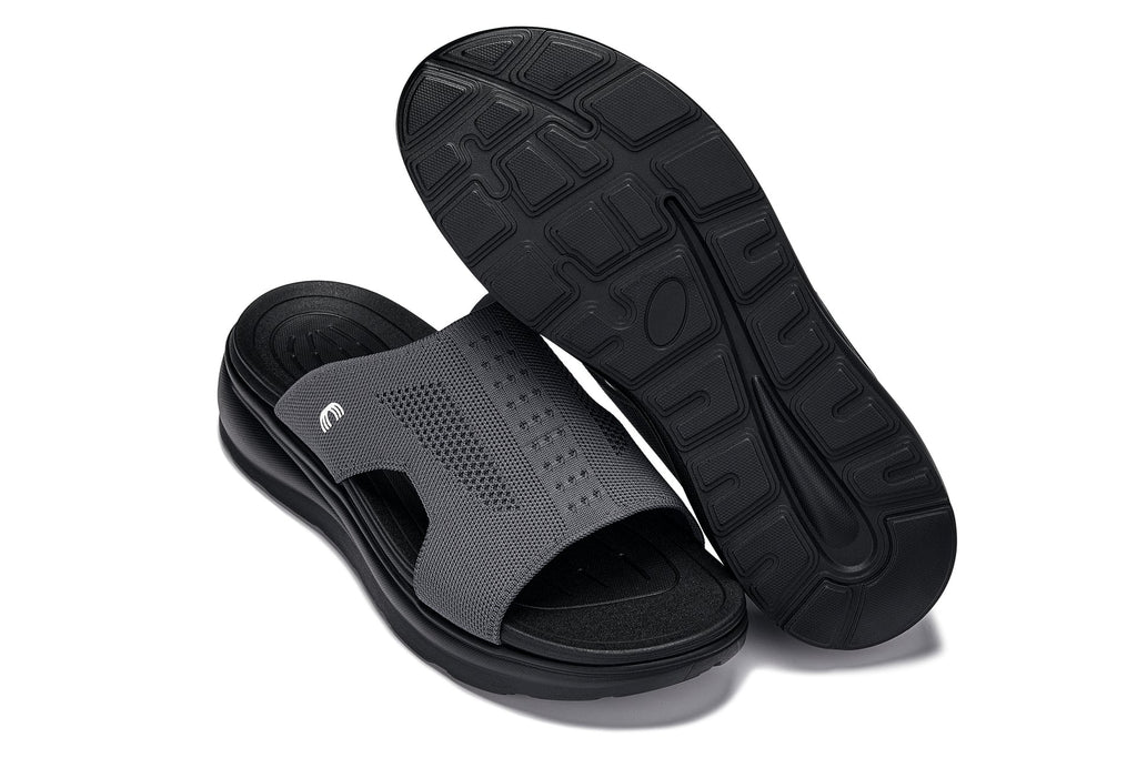 CALTO X1658 Height-Increasing Knitted Slide Sandals | 2 Inches Taller - Black/Dark Gray