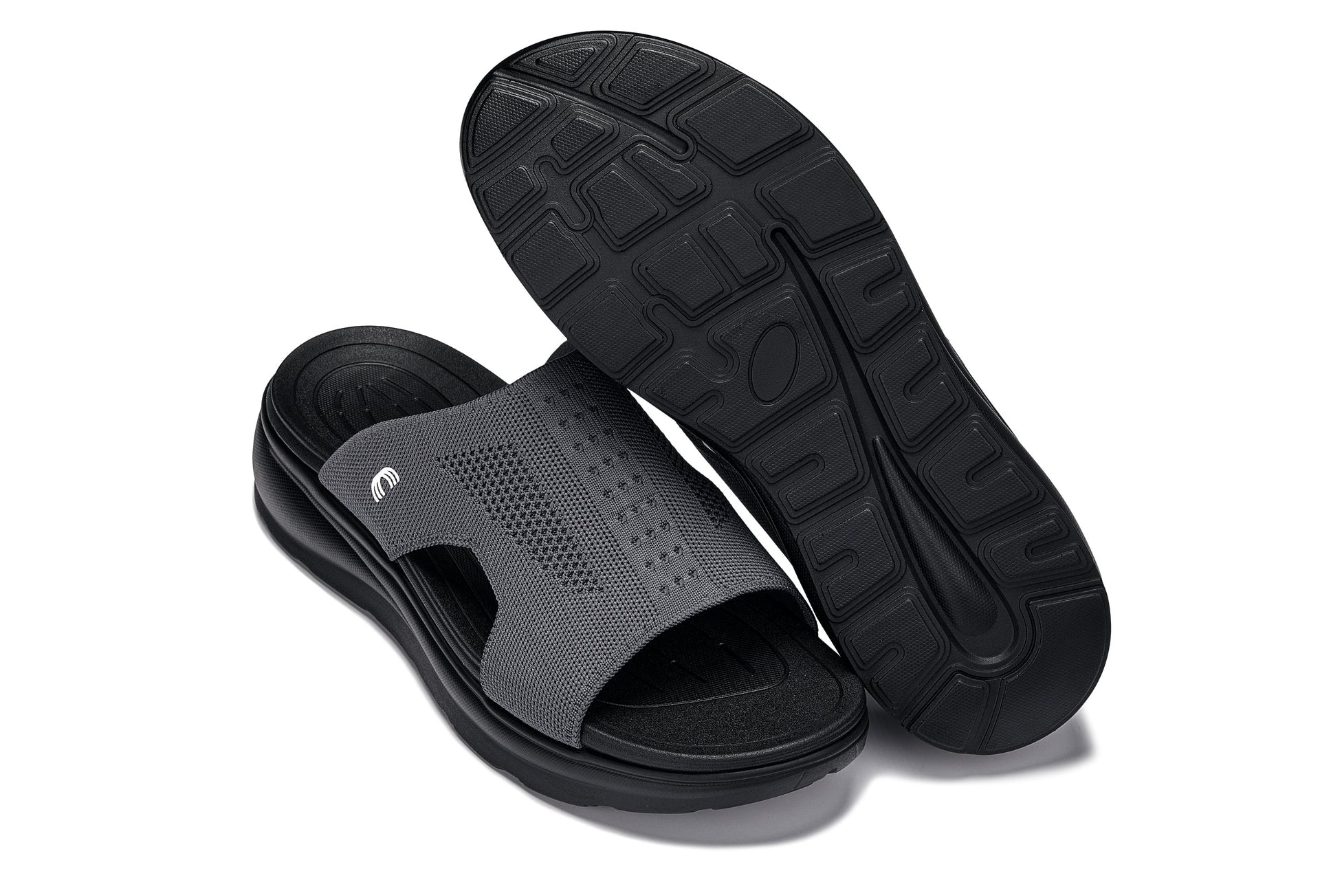 CALTO X1658 Height-Increasing Knitted Slide Sandals | 2 Inches Taller - Black/Dark Gray