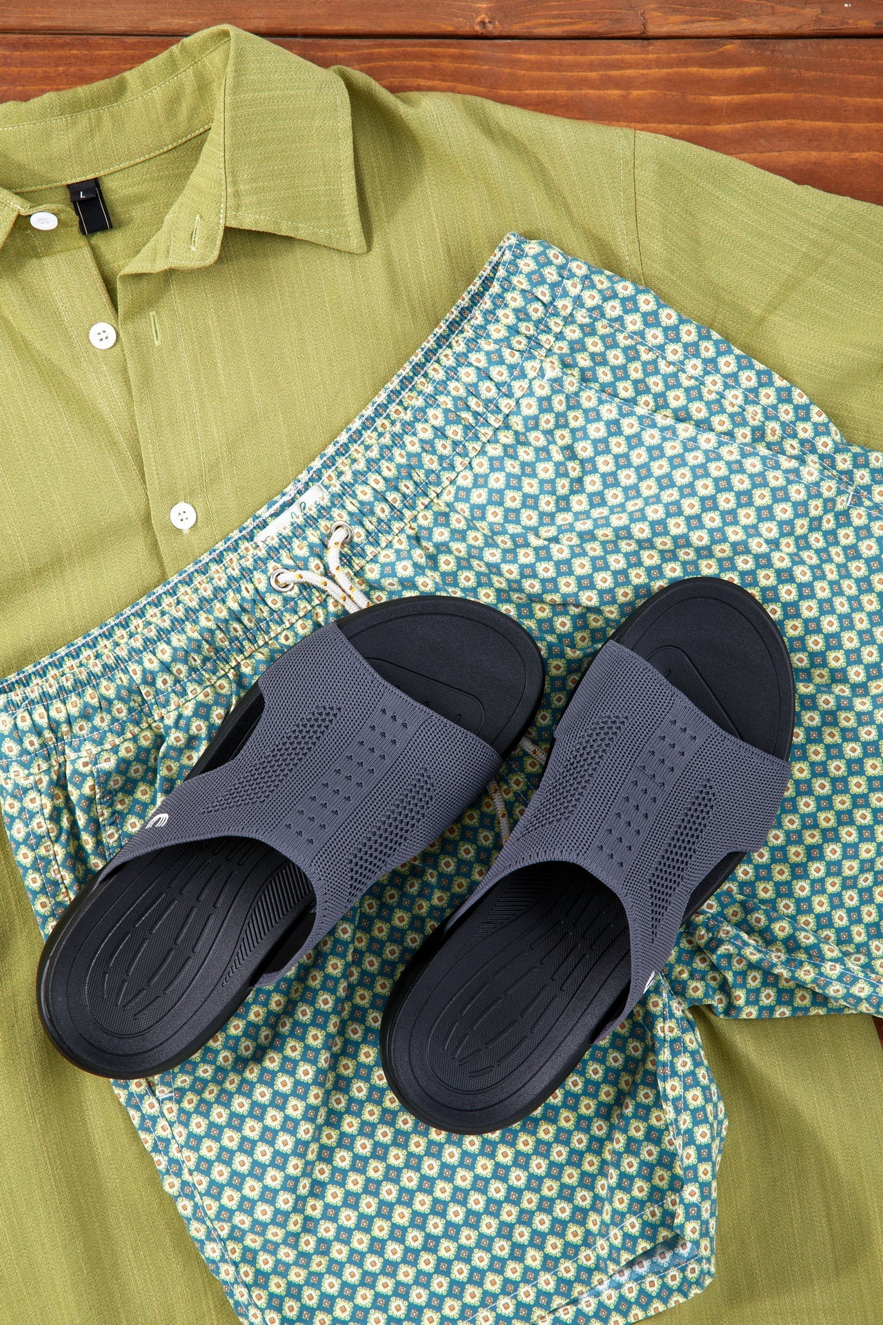 CALTO X1658 Height-Increasing Knitted Slide Sandals | 2 Inches Taller - Black/Dark Gray