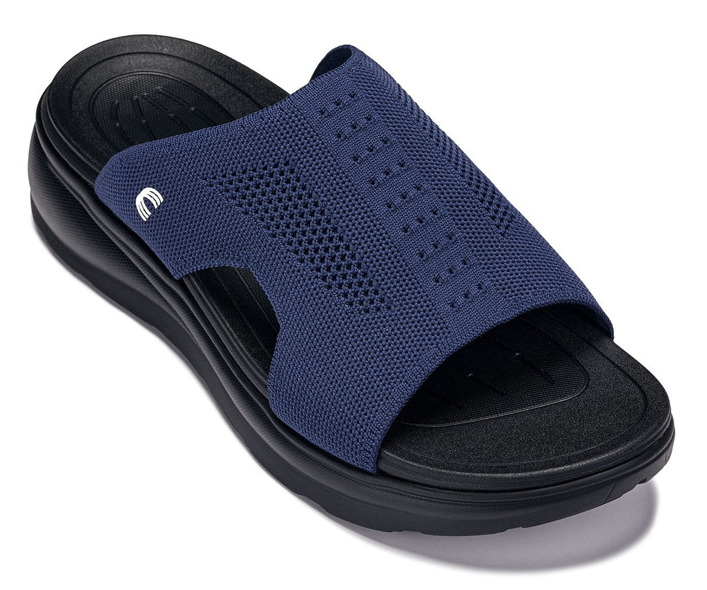 CALTO X1659 Height-Increasing Knitted Slide Sandals | 2 Inches Taller - Black/Navy