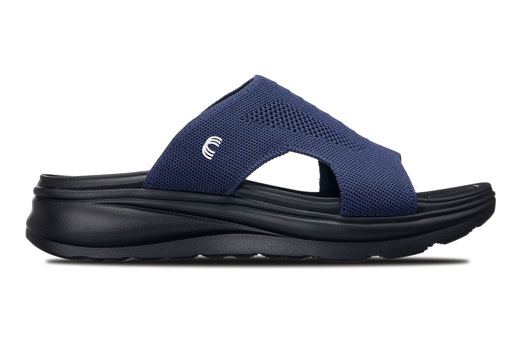 CALTO X1659 Height-Increasing Knitted Slide Sandals | 2 Inches Taller - Black/Navy