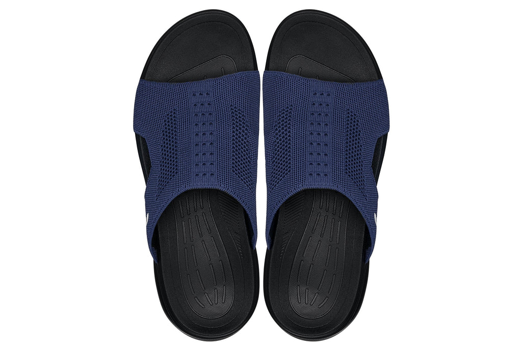 CALTO X1659 Height-Increasing Knitted Slide Sandals | 2 Inches Taller - Black/Navy
