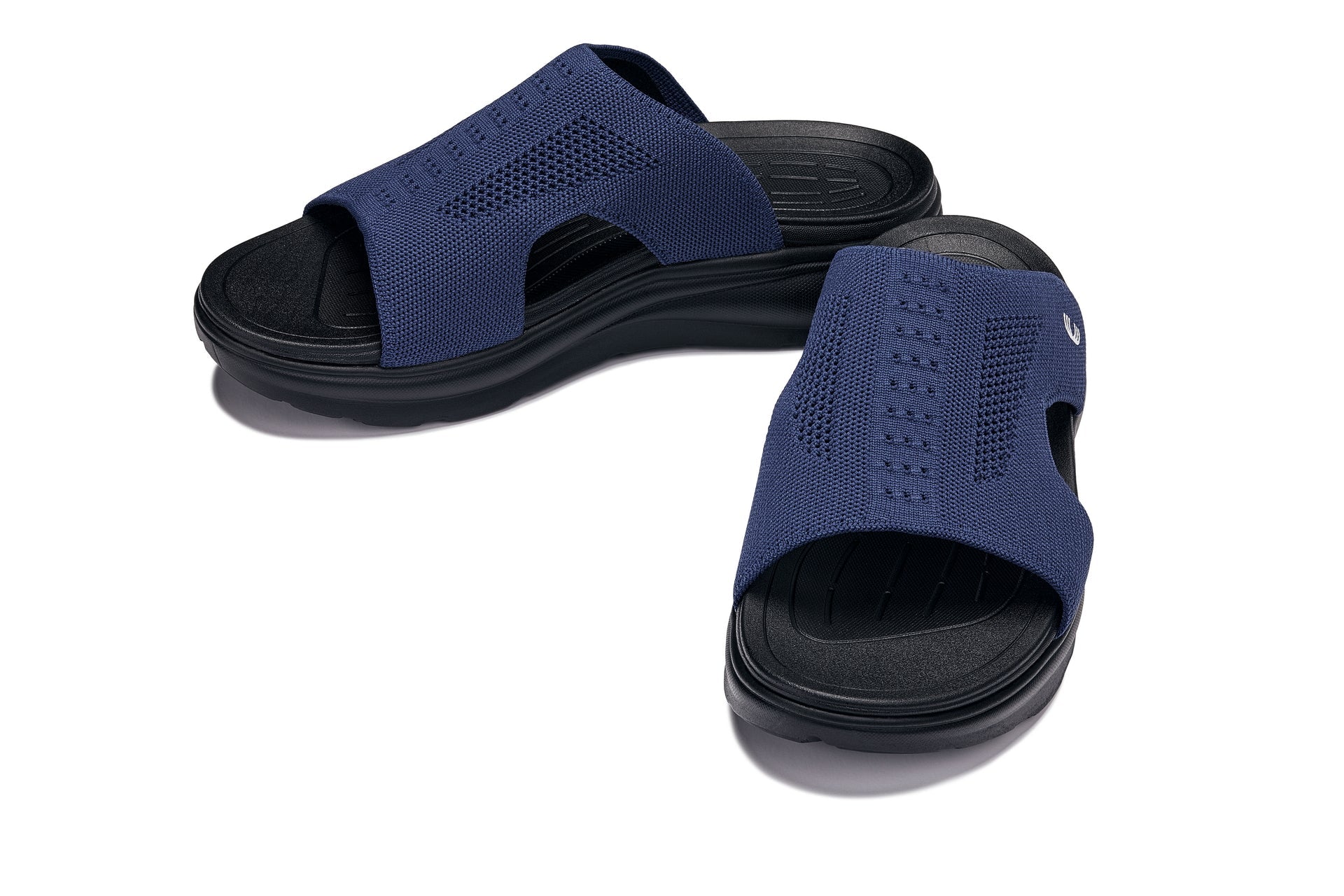 CALTO X1659 Height-Increasing Knitted Slide Sandals | 2 Inches Taller - Black/Navy