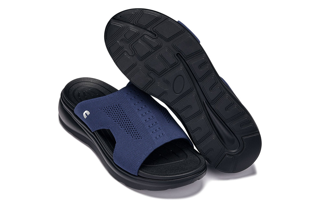 CALTO X1659 Height-Increasing Knitted Slide Sandals | 2 Inches Taller - Black/Navy