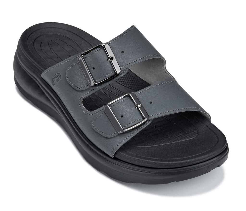 CALTO X1661 Height-Increasing Dual Buckle Sandals | 2 Inches Taller - Iron Grey