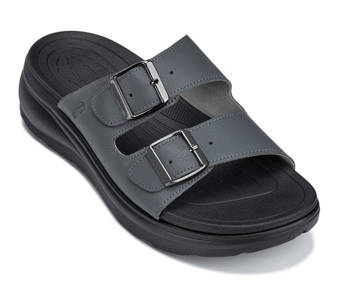 Gray sandal with two buckles on a white background-blackorvani