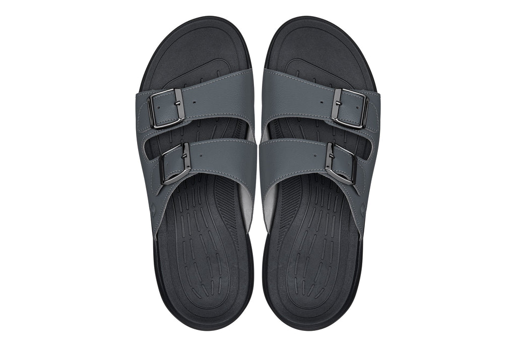 CALTO X1661 Height-Increasing Dual Buckle Sandals | 2 Inches Taller - Iron Grey