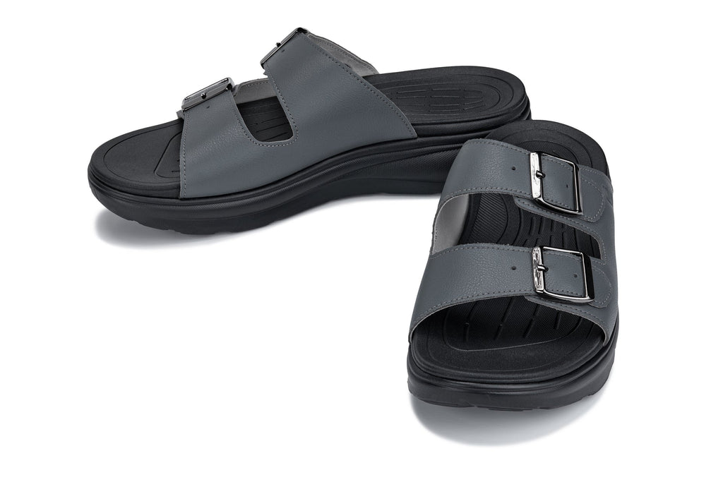 CALTO X1661 Height-Increasing Dual Buckle Sandals | 2 Inches Taller - Iron Grey