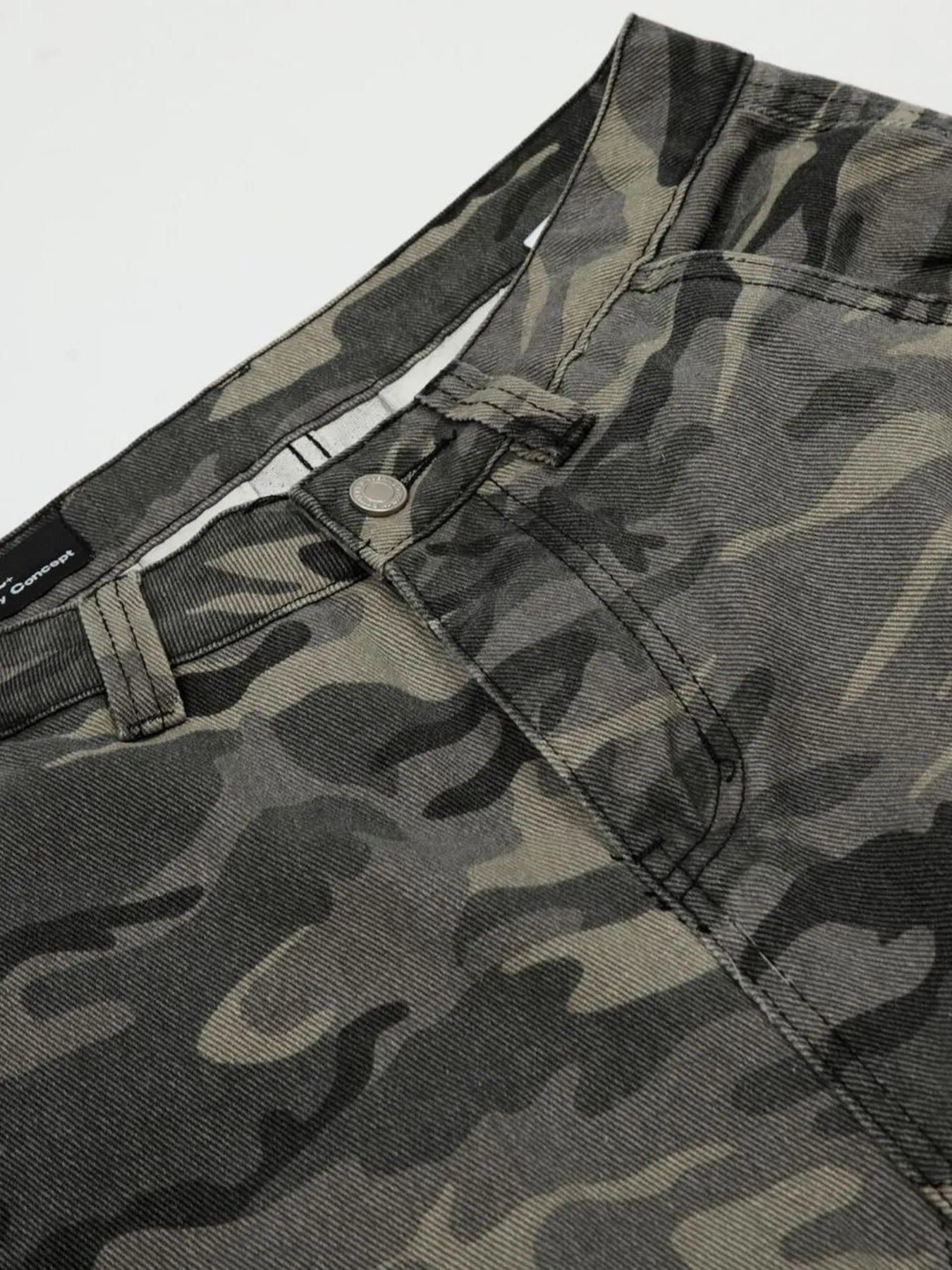 Camouflage pants with a belt on a light gray background-Black Orvani