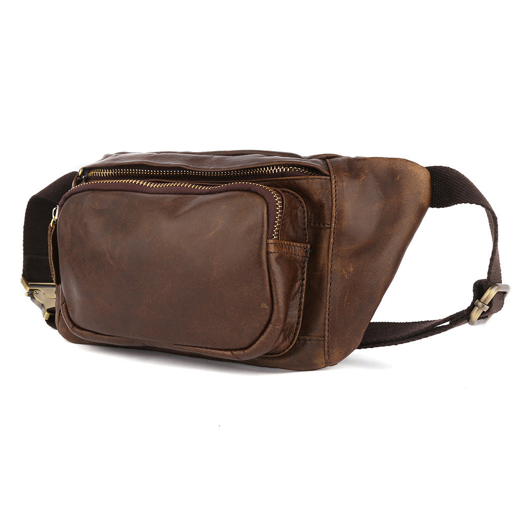 Simple Retro First-Layer Cowhide Men's Chest Bag | Vintage Crossbody Sling
