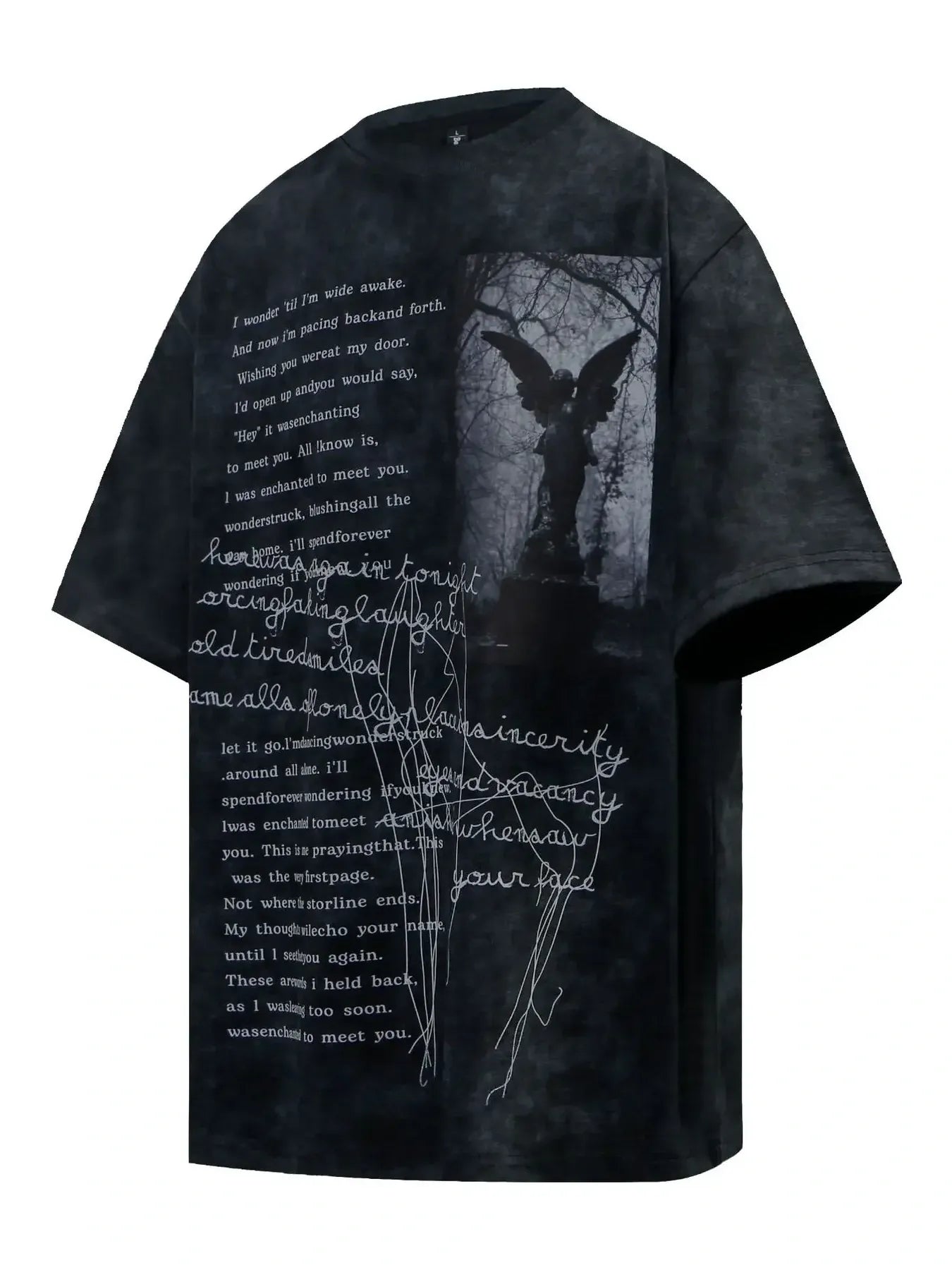 Black t-shirt with graphic design and text on a white background-blackorvani.com