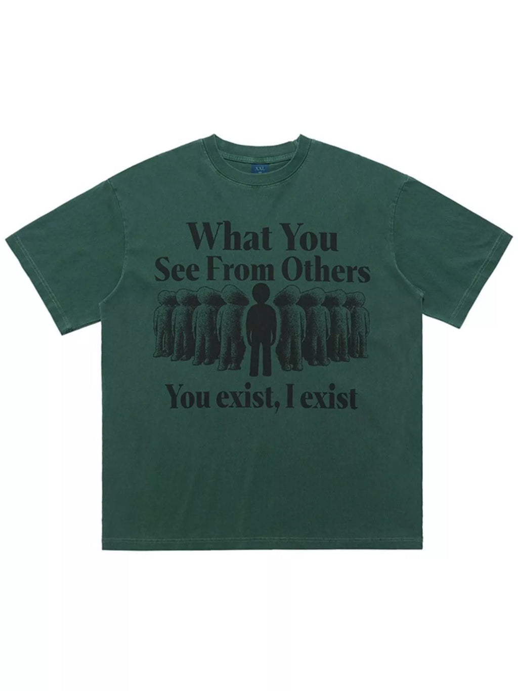 Green t-shirt with black text and silhouette design on a white background-blackorvani.com