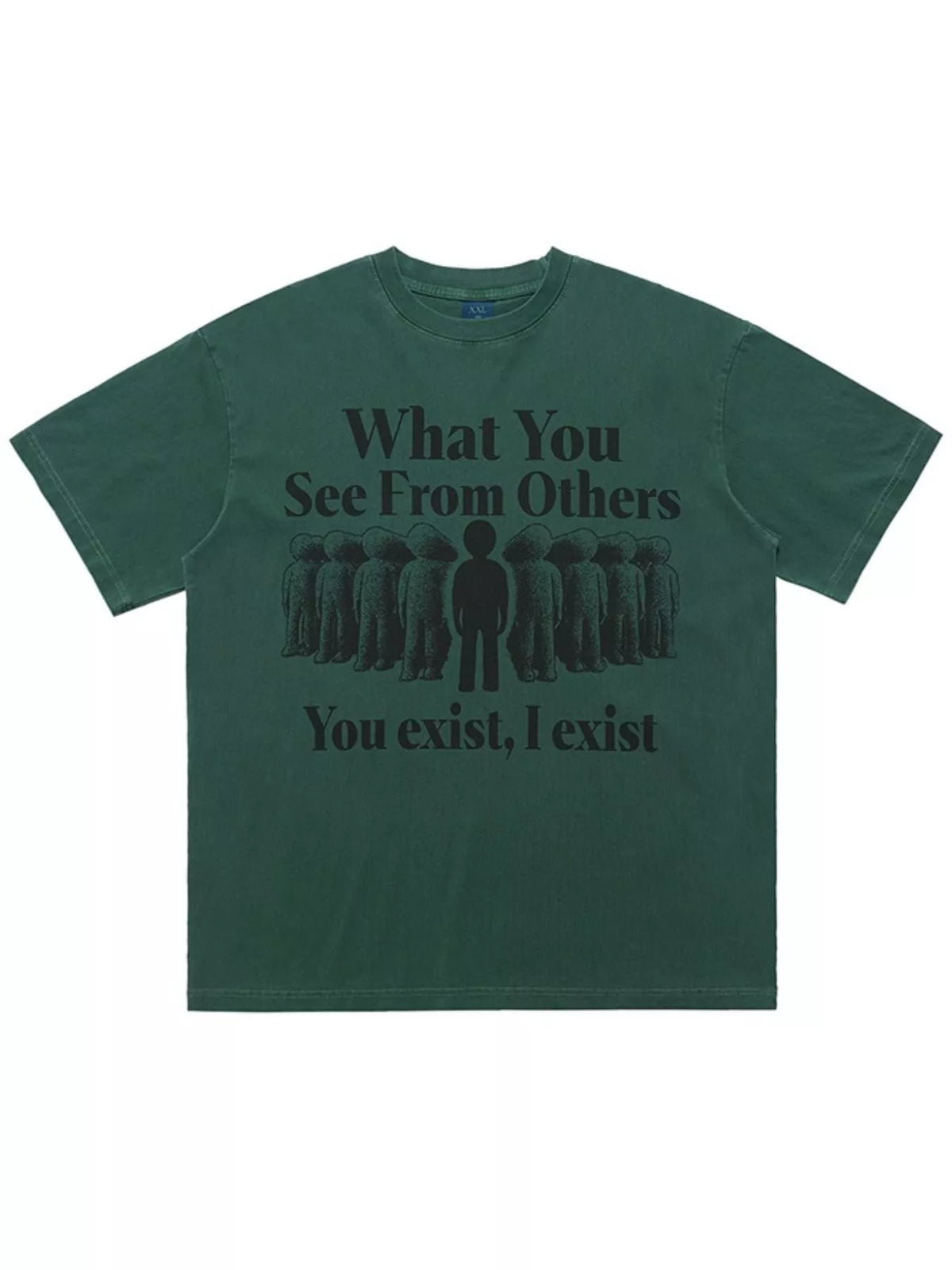 Green t-shirt with black text and silhouette design on a white background-blackorvani.com