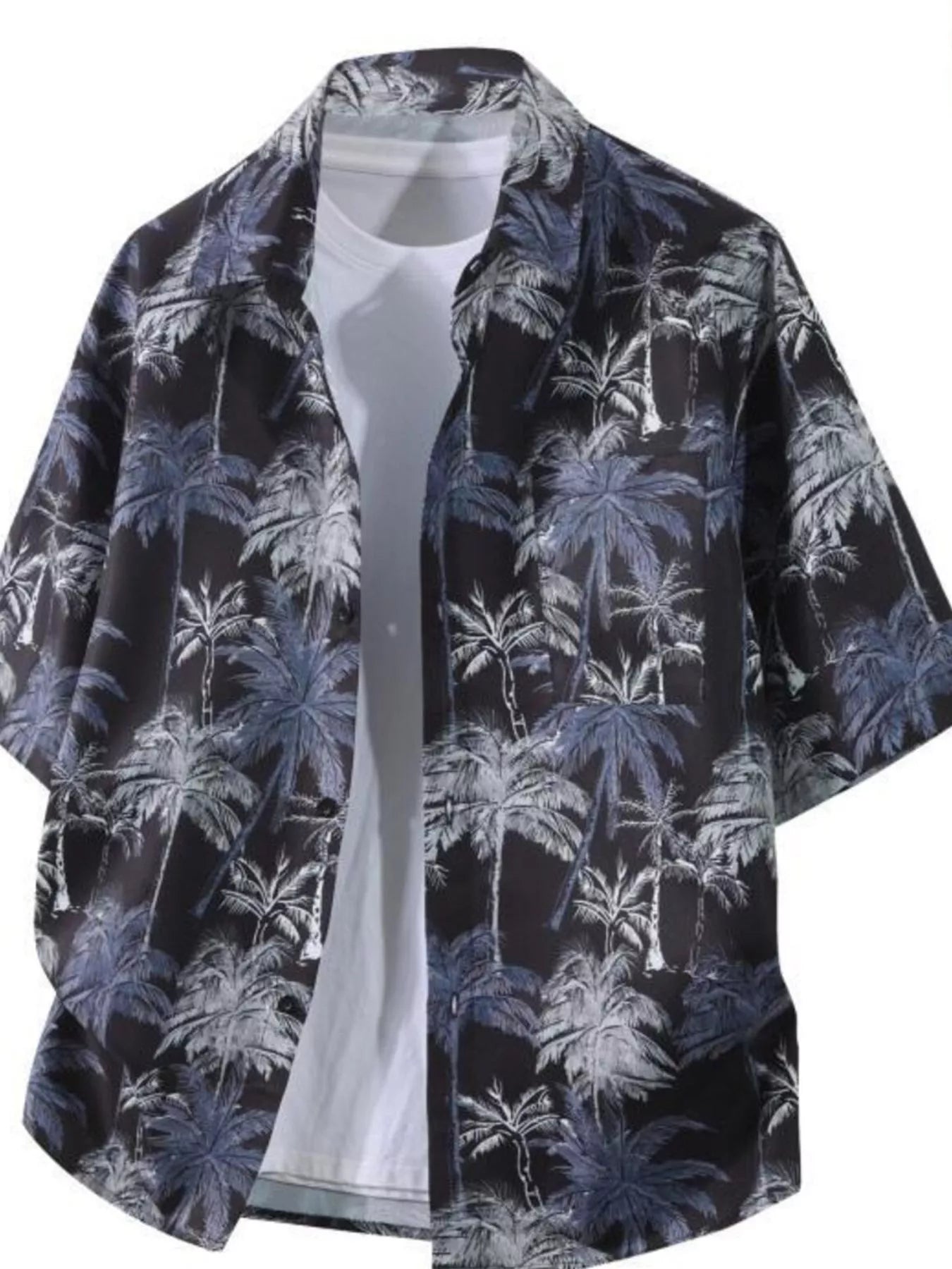 Black shirt with palm tree pattern on a white background