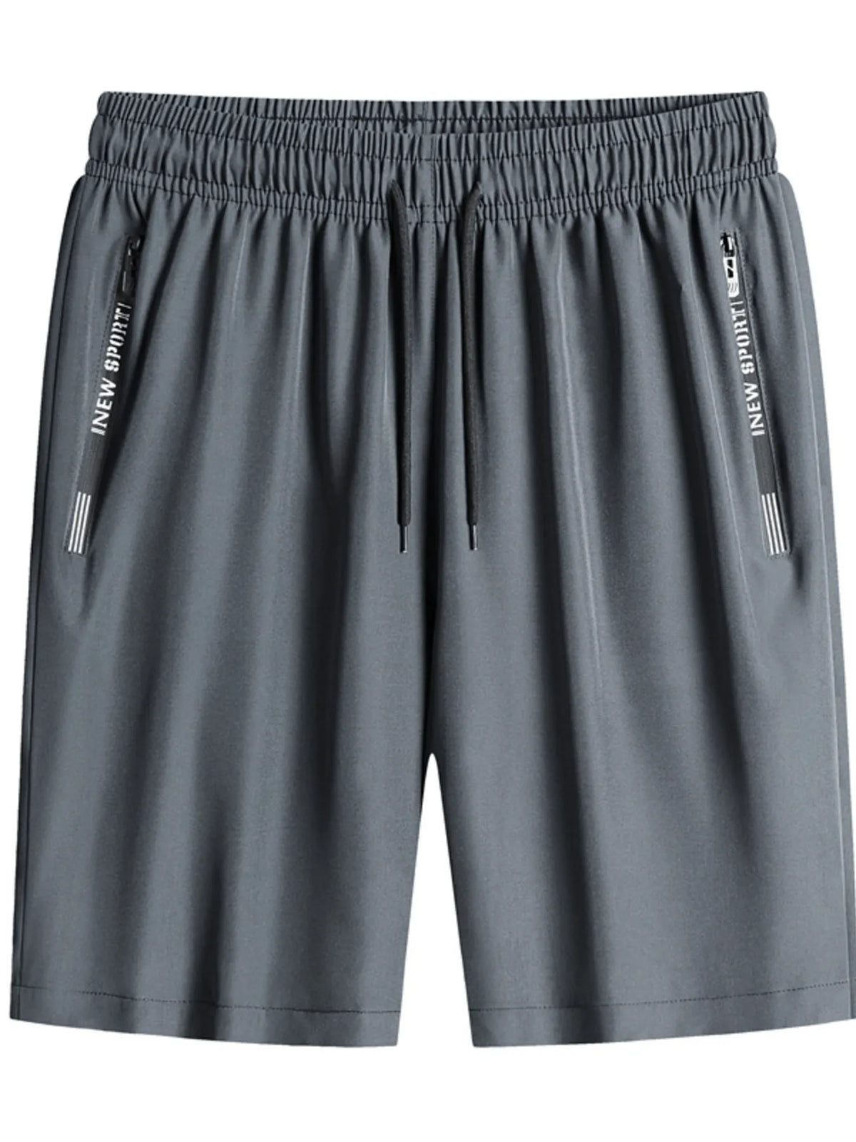 Gray shorts with 'INEVER' branding on a white background