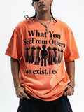 Person wearing an orange t-shirt with a graphic and text on a white background-blackorvani.com