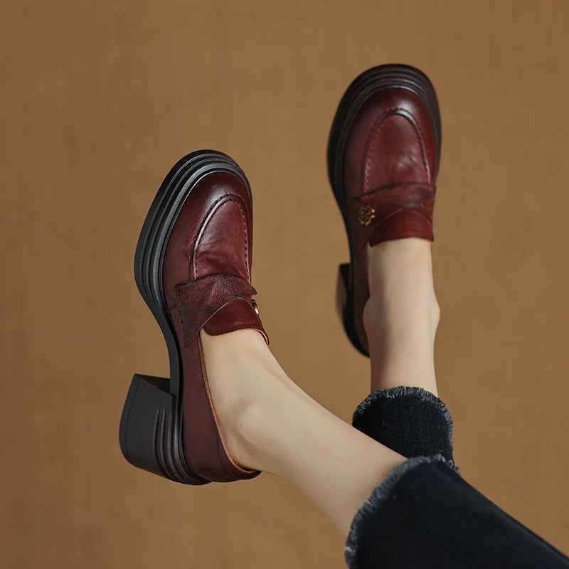 The Academia: Vintage Chunky Heel Leather Loafers