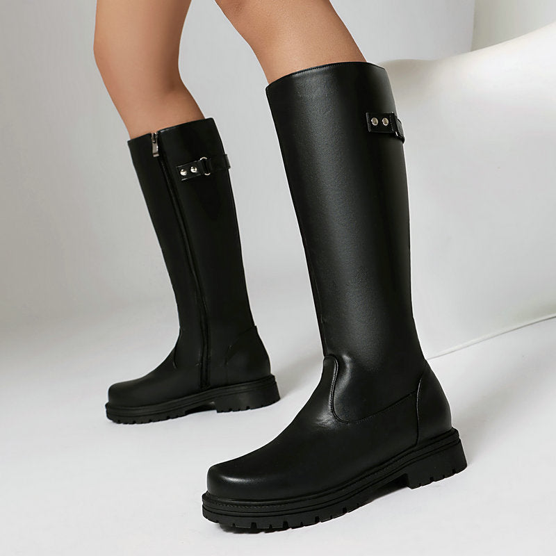 The Heritage: Retro British-Style Leather Buckle Knee Boots