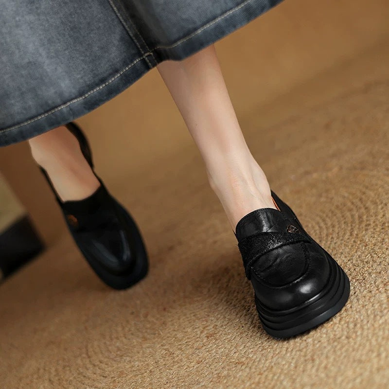 The Academia: Vintage Chunky Heel Leather Loafers